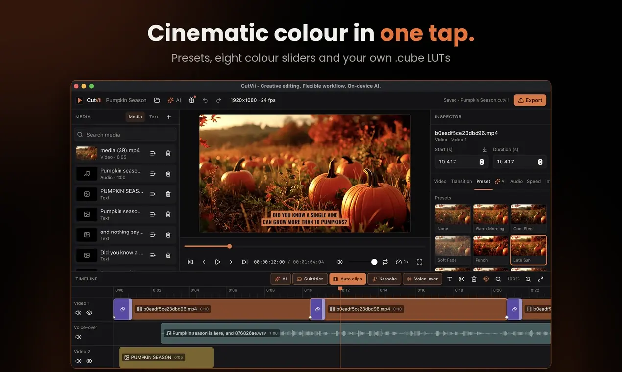 Preset warna di inspector
