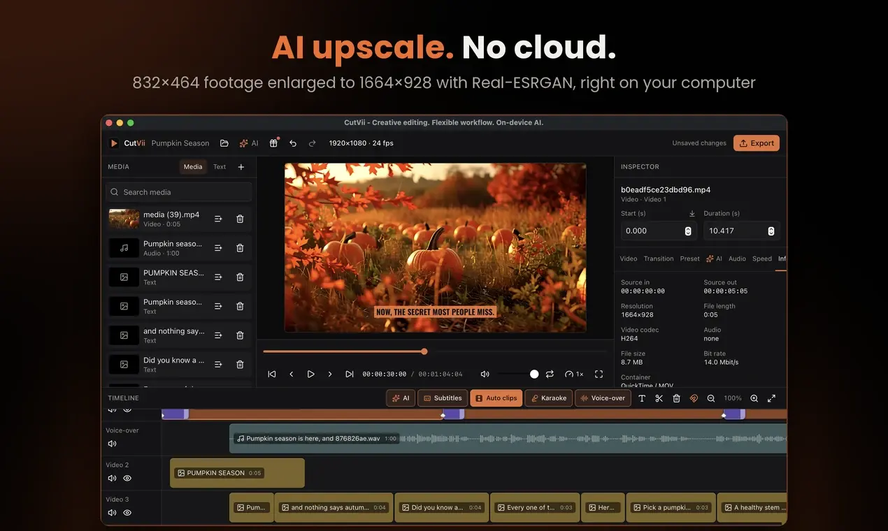 Detail klip setelah AI upscale menunjukkan 1664×928